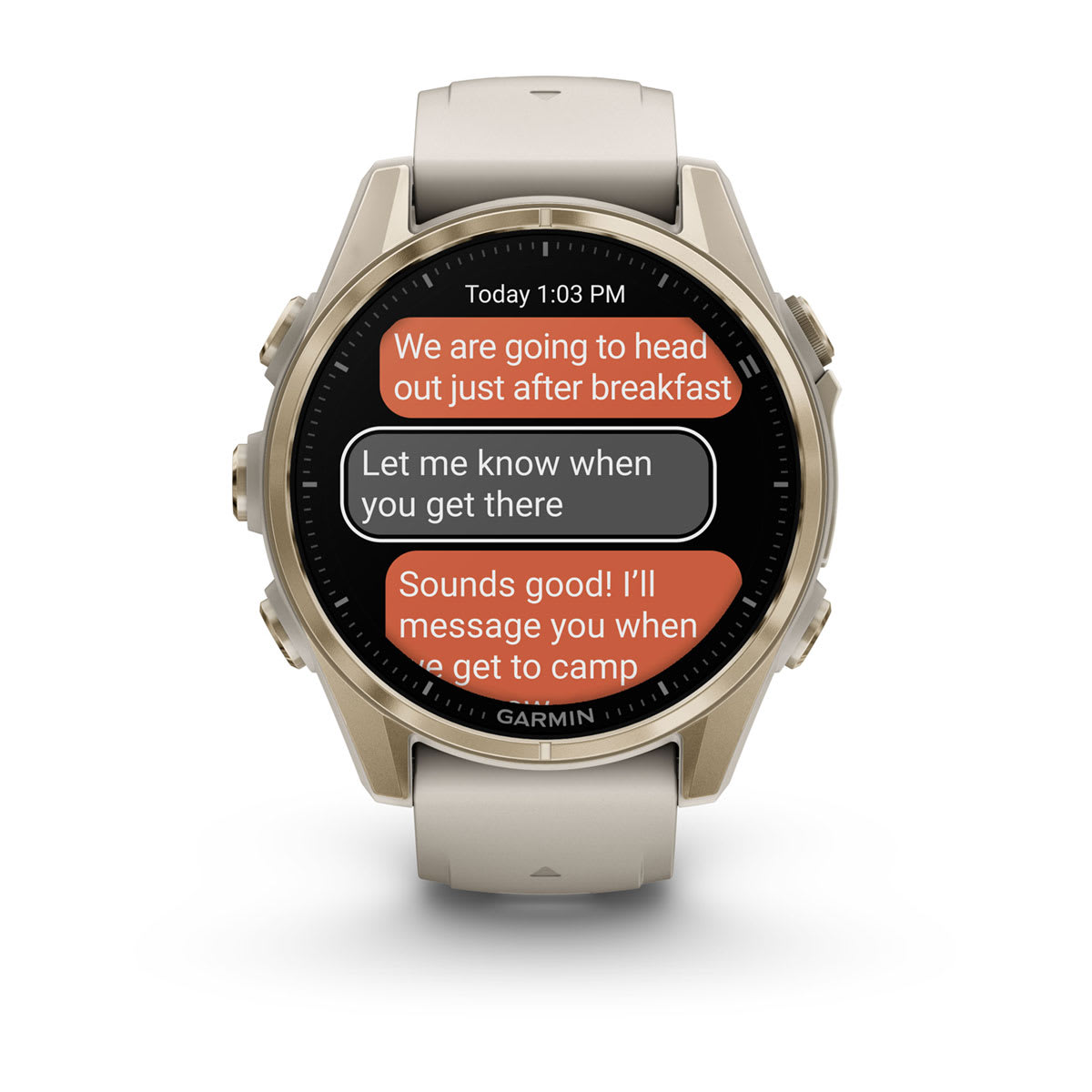 fēnix® 8 – 43 mm, AMOLED Sapphire, Soft Gold with Fog Gray/Dark Sandstone Silicone Band - Image 11