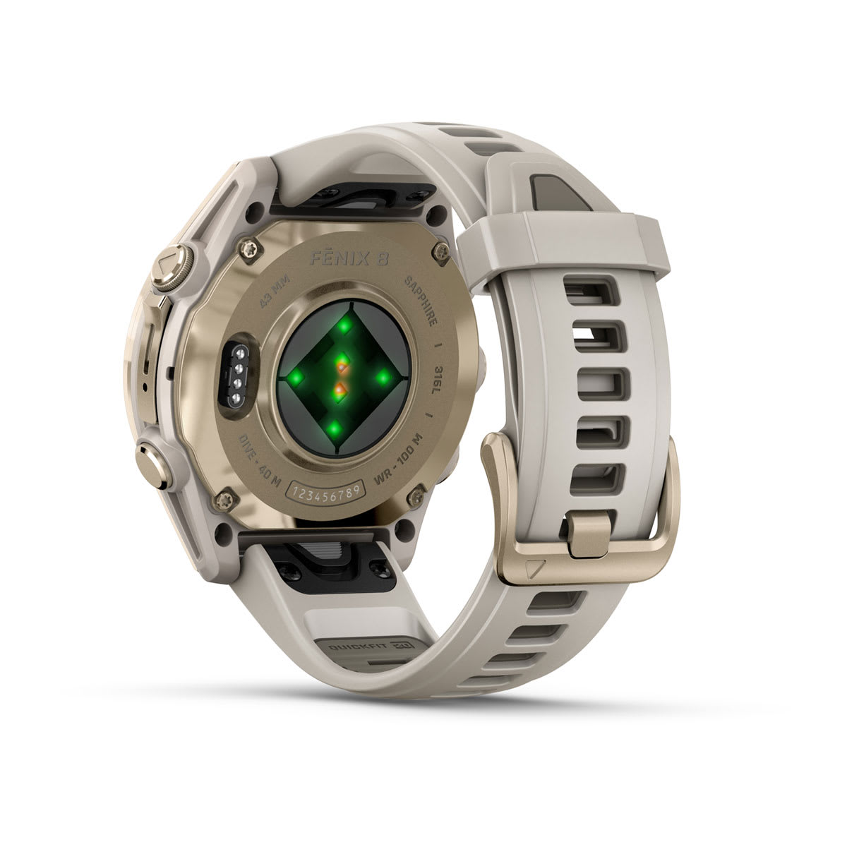 fēnix® 8 – 43 mm, AMOLED Sapphire, Soft Gold with Fog Gray/Dark Sandstone Silicone Band - Image 12