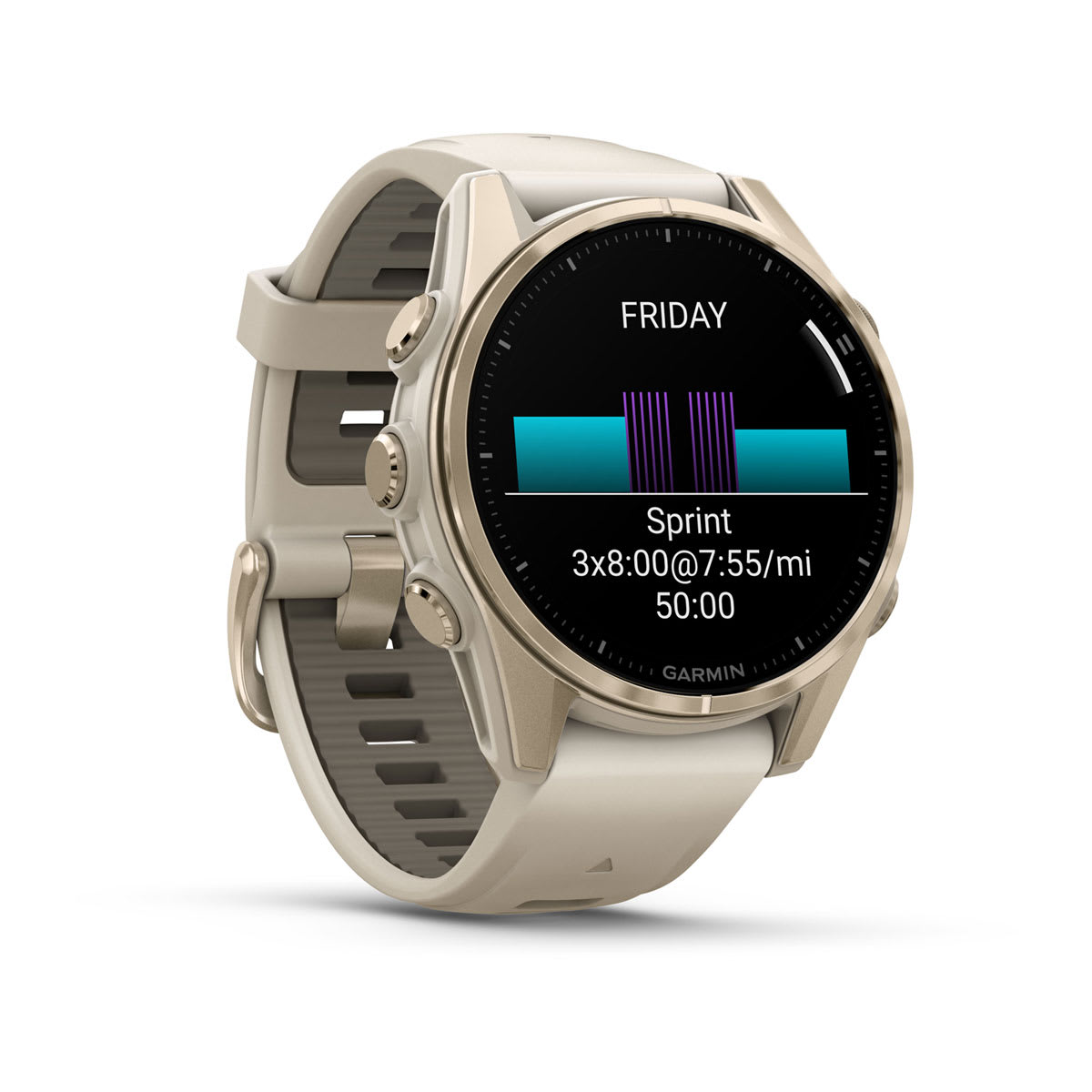 fēnix® 8 – 43 mm, AMOLED Sapphire, Soft Gold with Fog Gray/Dark Sandstone Silicone Band - Image 3