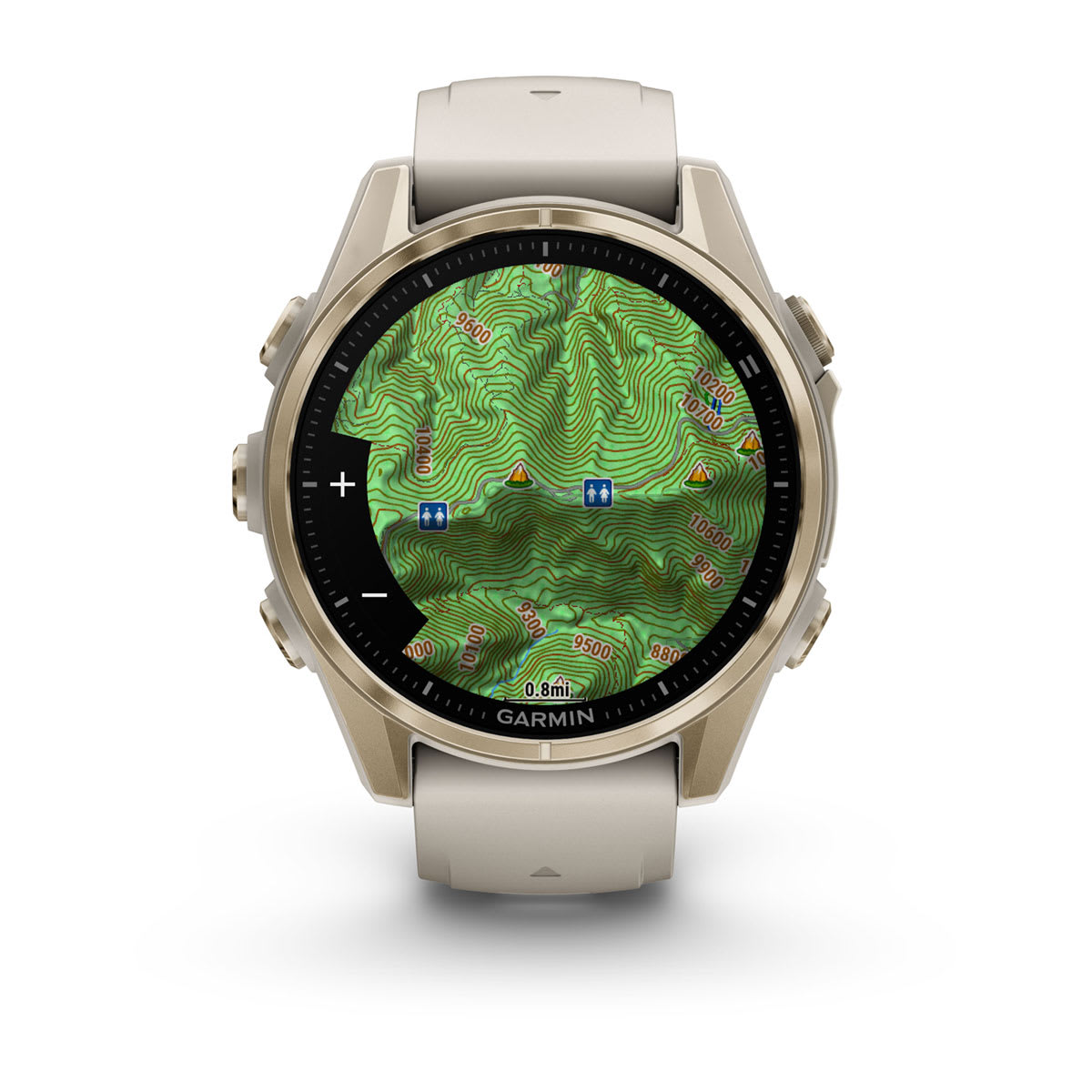 fēnix® 8 – 43 mm, AMOLED Sapphire, Soft Gold with Fog Gray/Dark Sandstone Silicone Band - Image 6