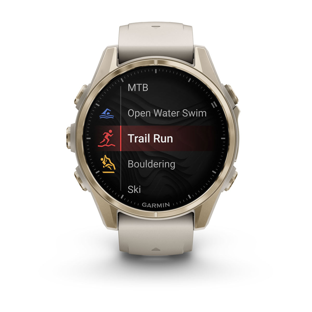 fēnix® 8 – 43 mm, AMOLED Sapphire, Soft Gold with Fog Gray/Dark Sandstone Silicone Band - Image 7