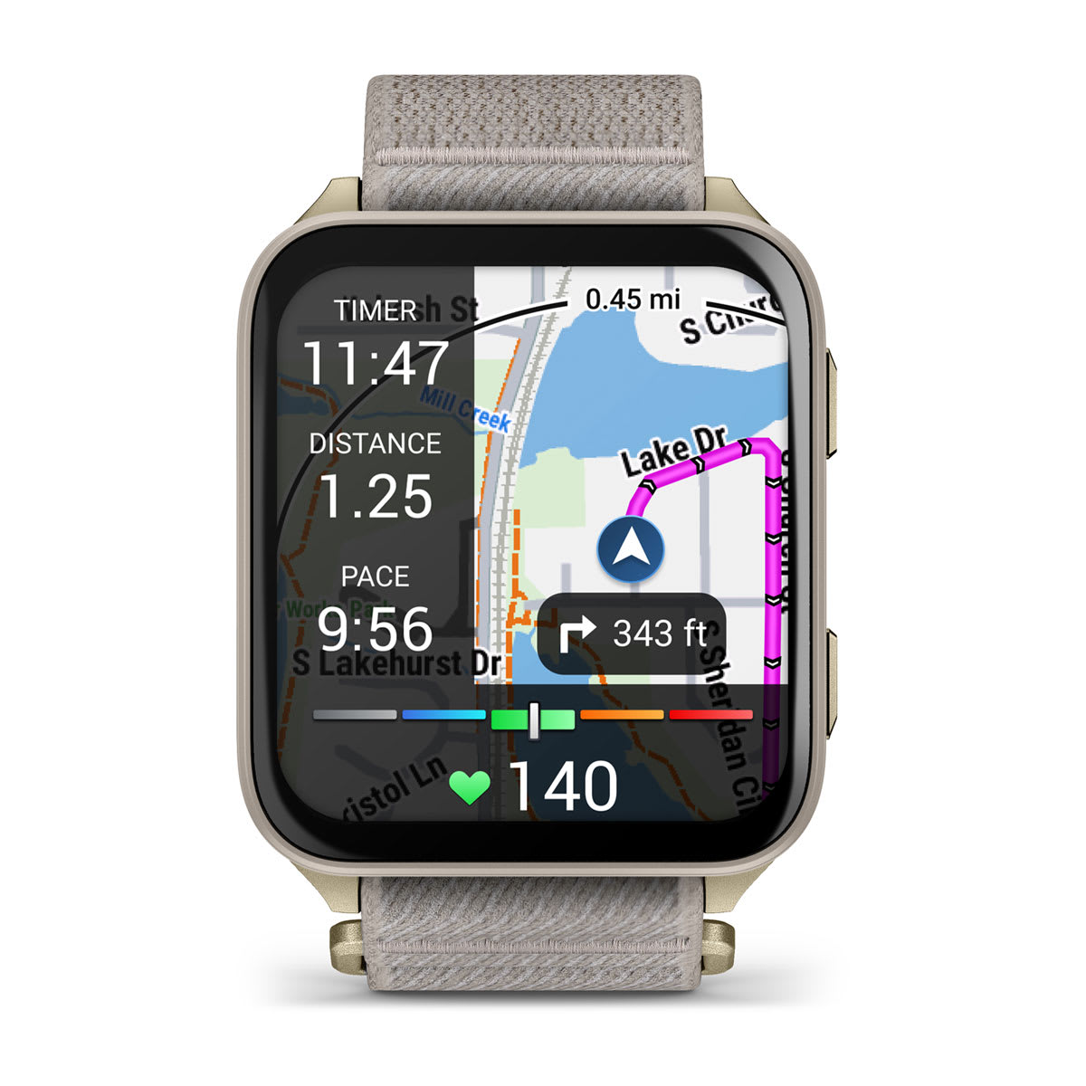 Venu® X1 Soft Gold with Titanium Caseback and French Gray Nylon Band - Image 2