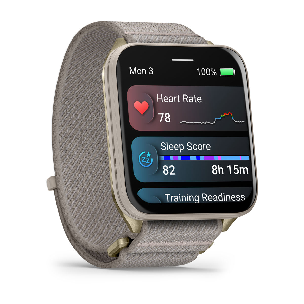 Venu® X1 Soft Gold with Titanium Caseback and French Gray Nylon Band - Image 3