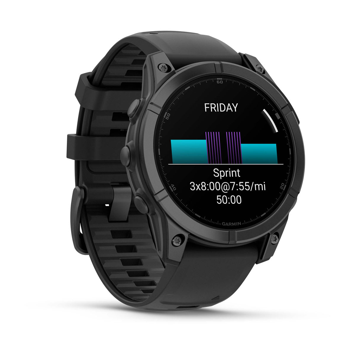 fēnix® E – 47 mm, AMOLED Slate Gray Steel with Black Silicone Band - Image 3