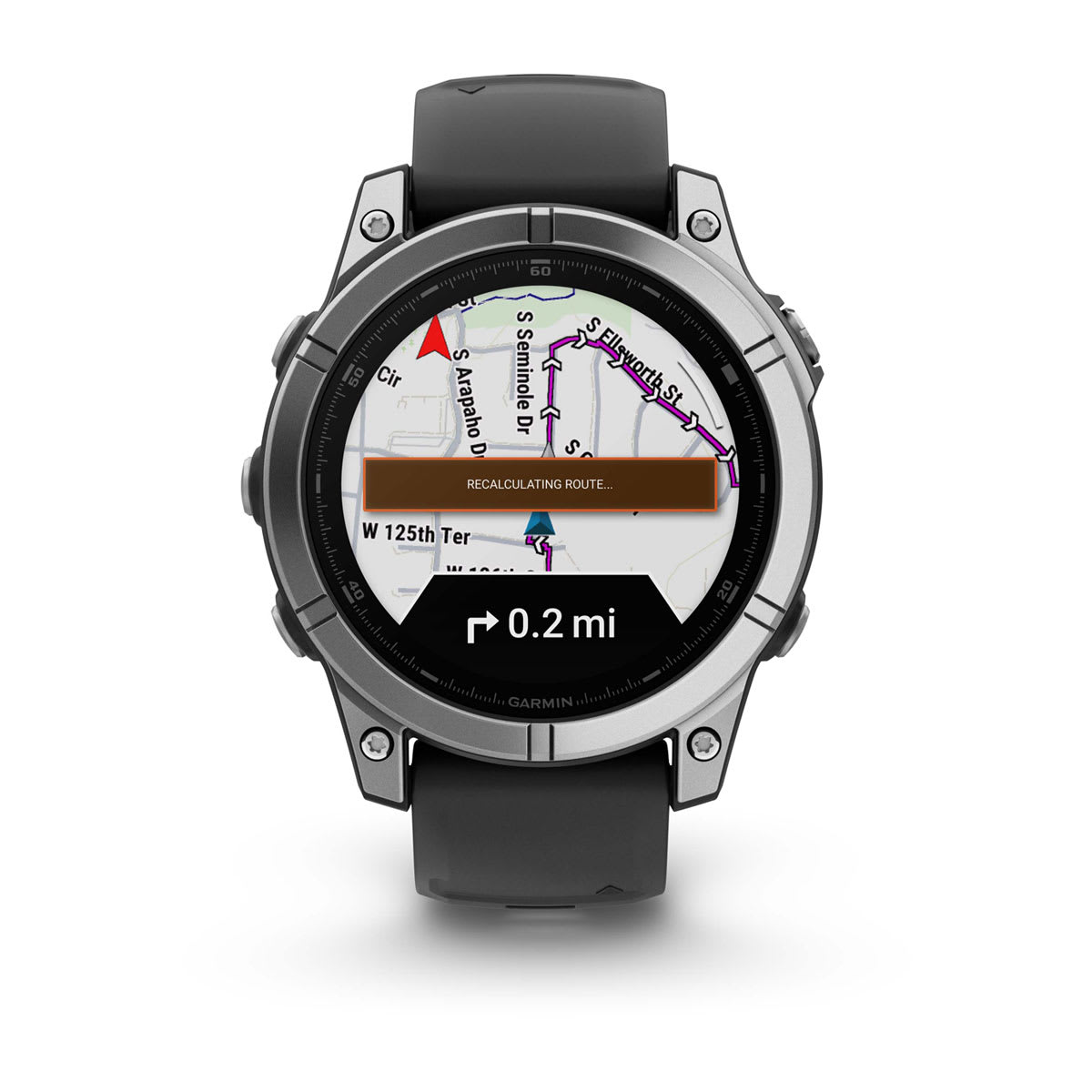 fēnix® E – 47 mm, AMOLED Stainless Steel with Black Silicone Band - Image 2