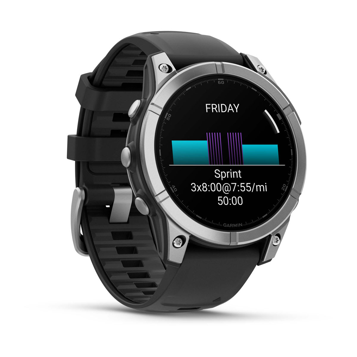 fēnix® E – 47 mm, AMOLED Stainless Steel with Black Silicone Band - Image 3