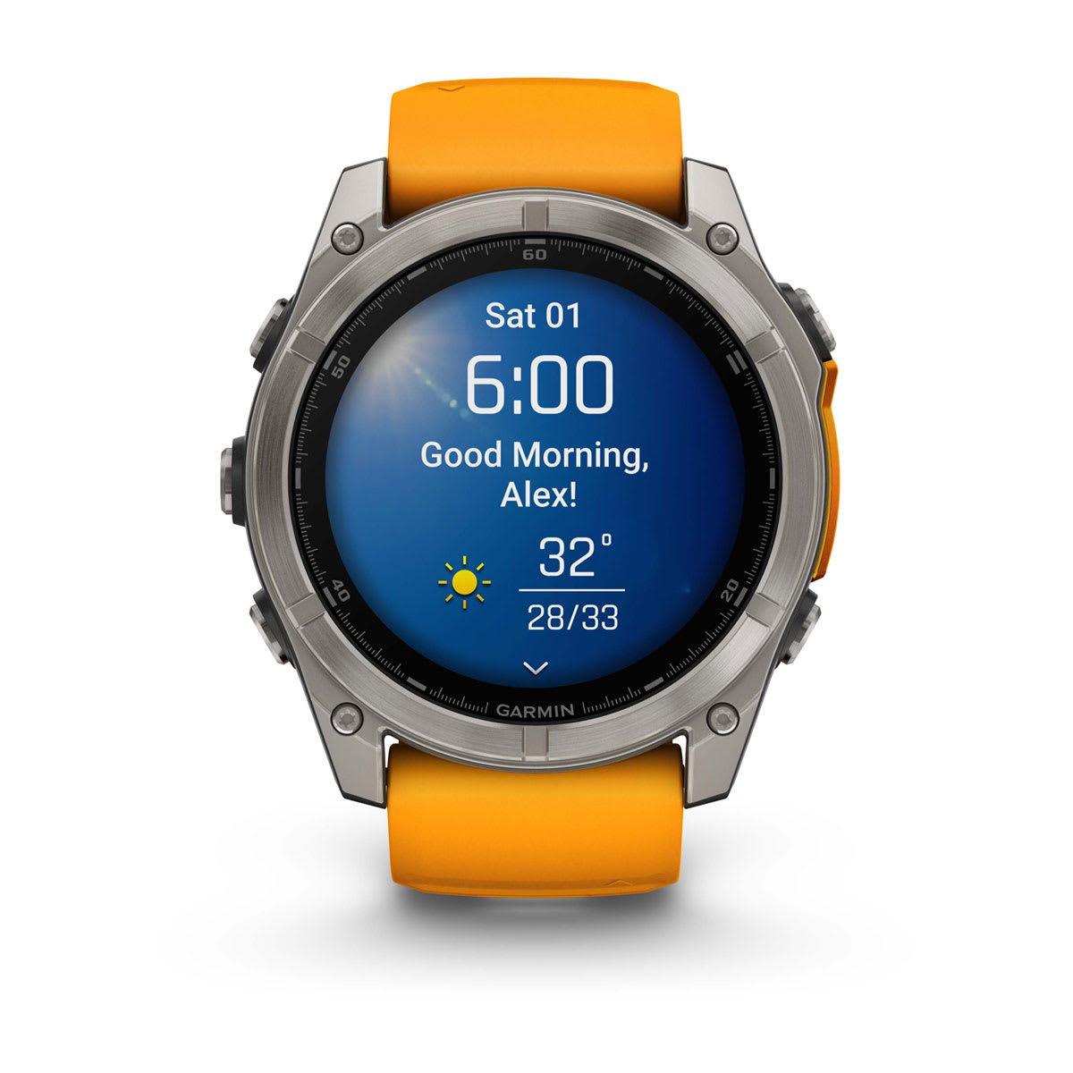 fēnix® 8 – 51 mm, AMOLED Sapphire, Titanium with Spark Orange/Graphite Silicone Band - Image 2