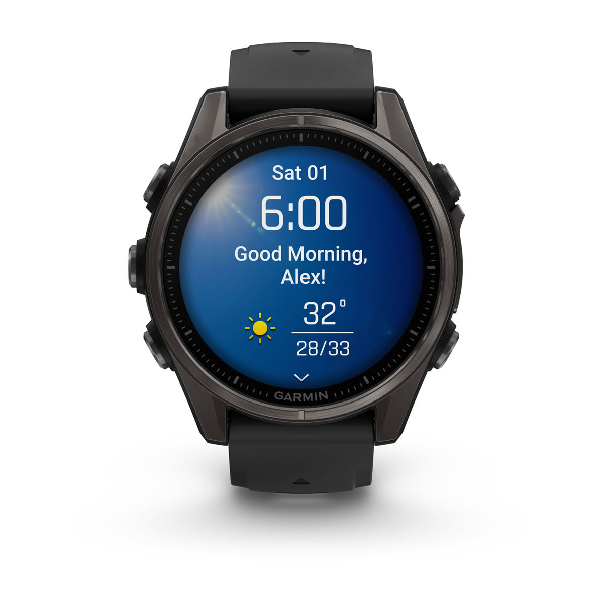 fēnix® 8 – 43 mm, AMOLED Sapphire, Carbon Gray DLC Titanium with Black/Pebble Gray Silicone Band - Image 2