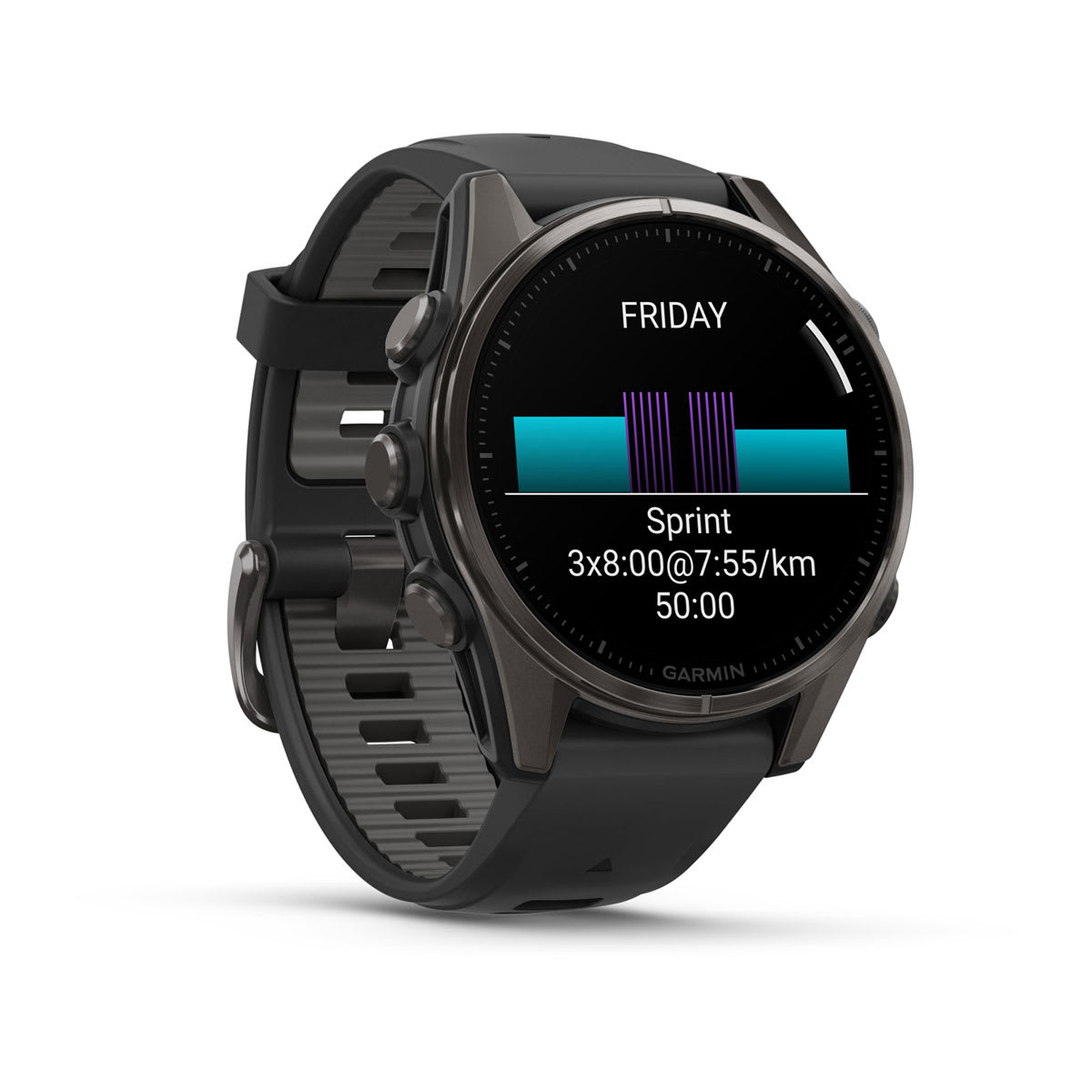 fēnix® 8 – 43 mm, AMOLED Sapphire, Carbon Gray DLC Titanium with Black/Pebble Gray Silicone Band - Image 3