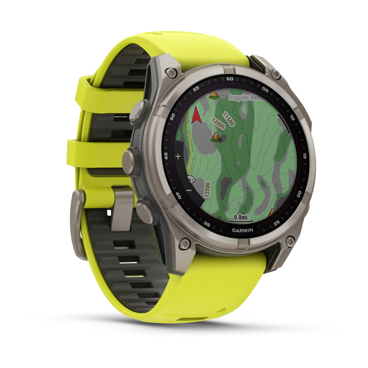 fēnix® 8 – 47 mm, Solar Sapphire, Titanium with Amp Yellow/Graphite Silicone Band - Image 3