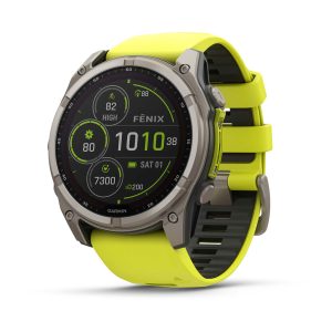 fēnix® 8 – 51 mm, Solar Sapphire, Titanium with Amp Yellow/Graphite Silicone Band