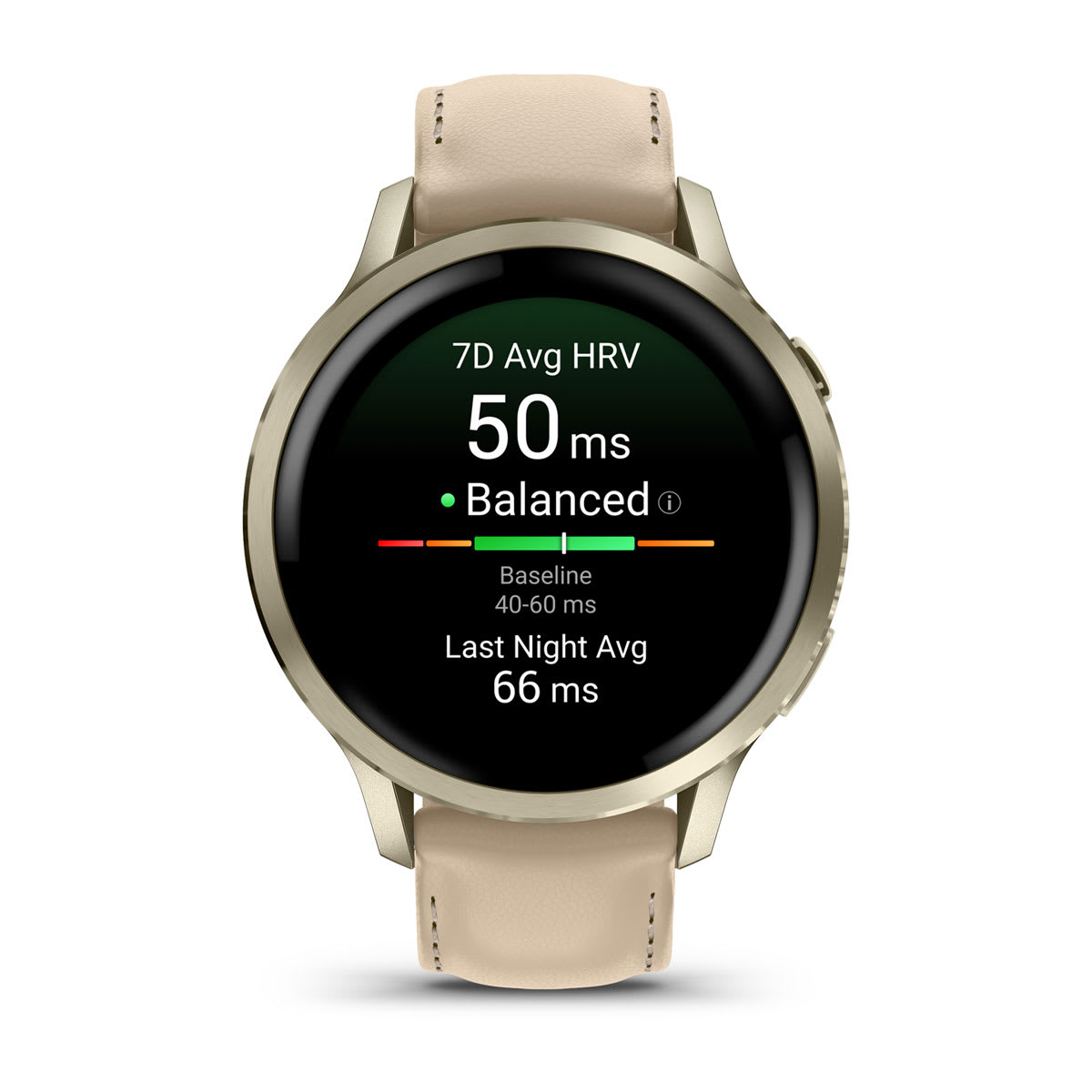 Venu® 4 – 41 mm Lunar Gold with Bone Silicone Band and Light Sand Leather Band - Image 2