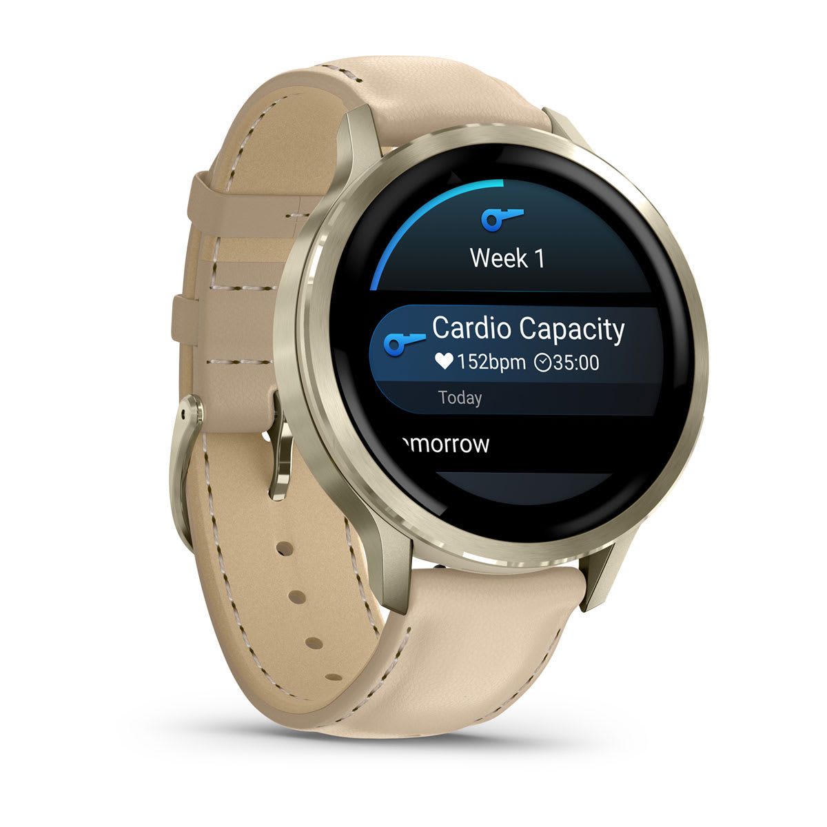 Venu® 4 – 41 mm Lunar Gold with Bone Silicone Band and Light Sand Leather Band - Image 3