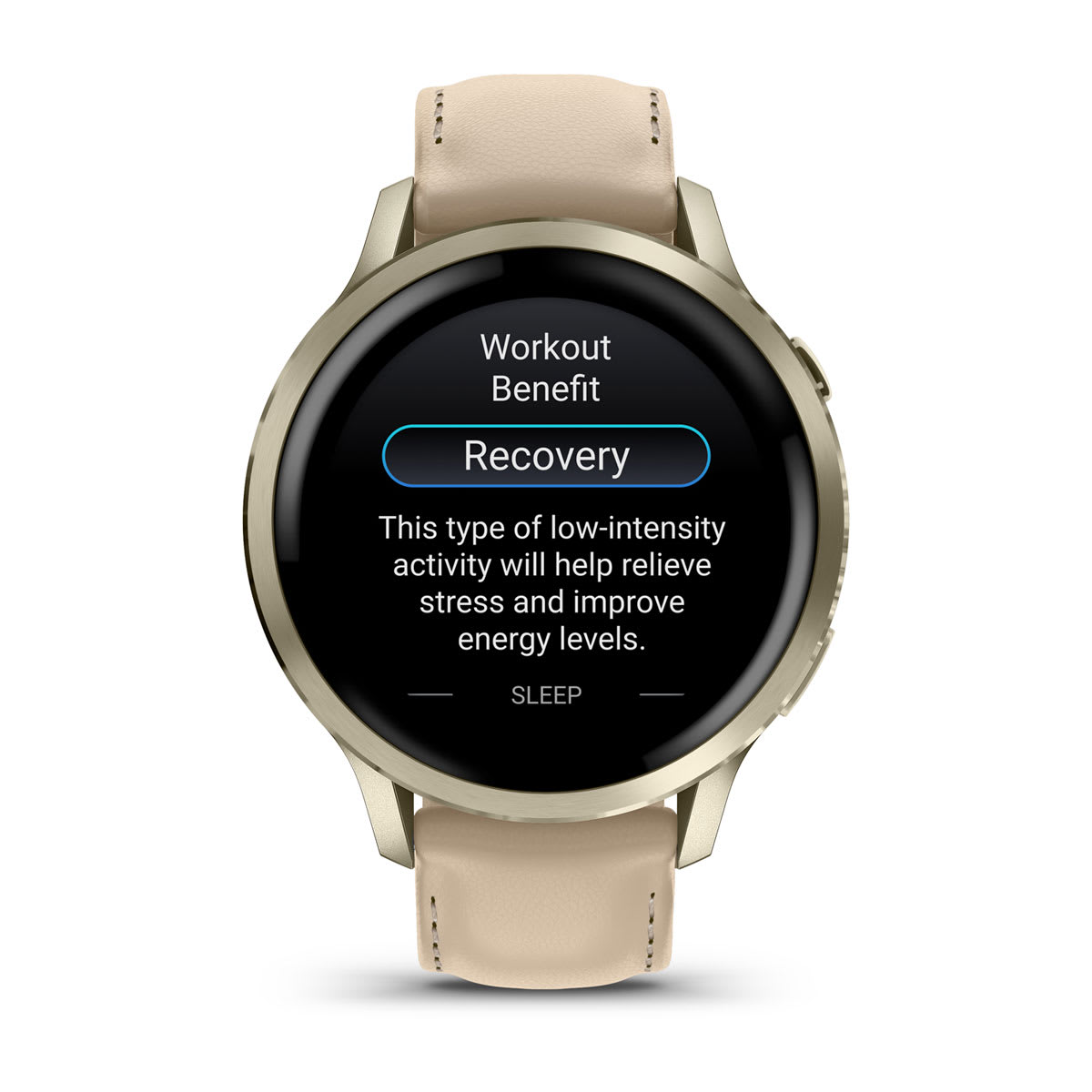 Venu® 4 – 41 mm Lunar Gold with Bone Silicone Band and Light Sand Leather Band - Image 6