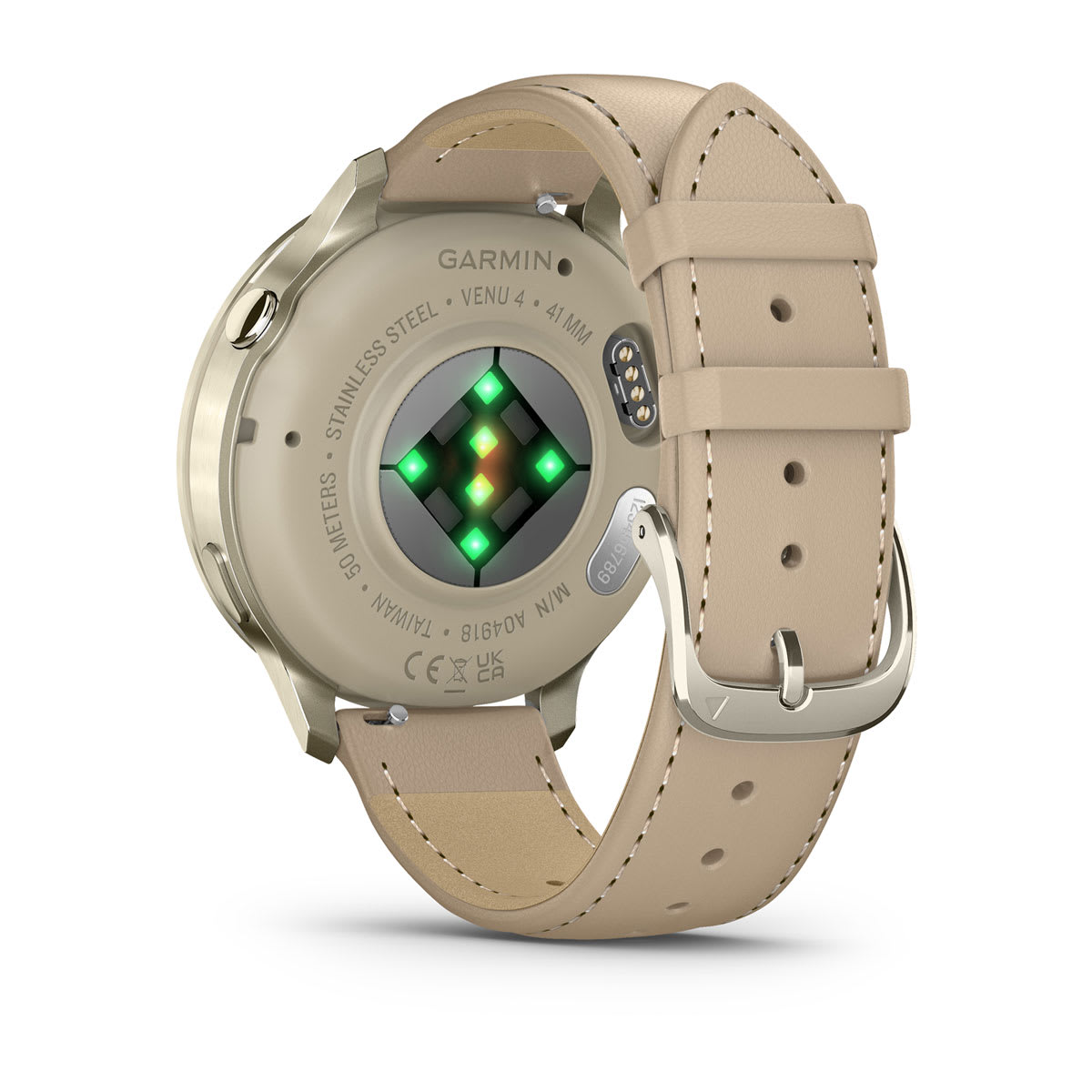 Venu® 4 – 41 mm Lunar Gold with Bone Silicone Band and Light Sand Leather Band - Image 7