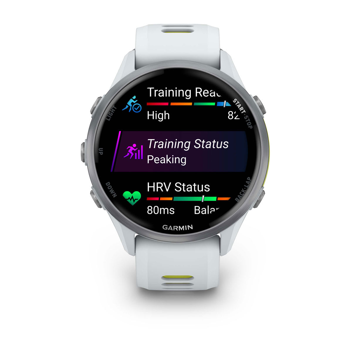 Forerunner® 970 Titanium with Whitestone Case and Whitestone/Translucent Amp Yellow Band - Image 6