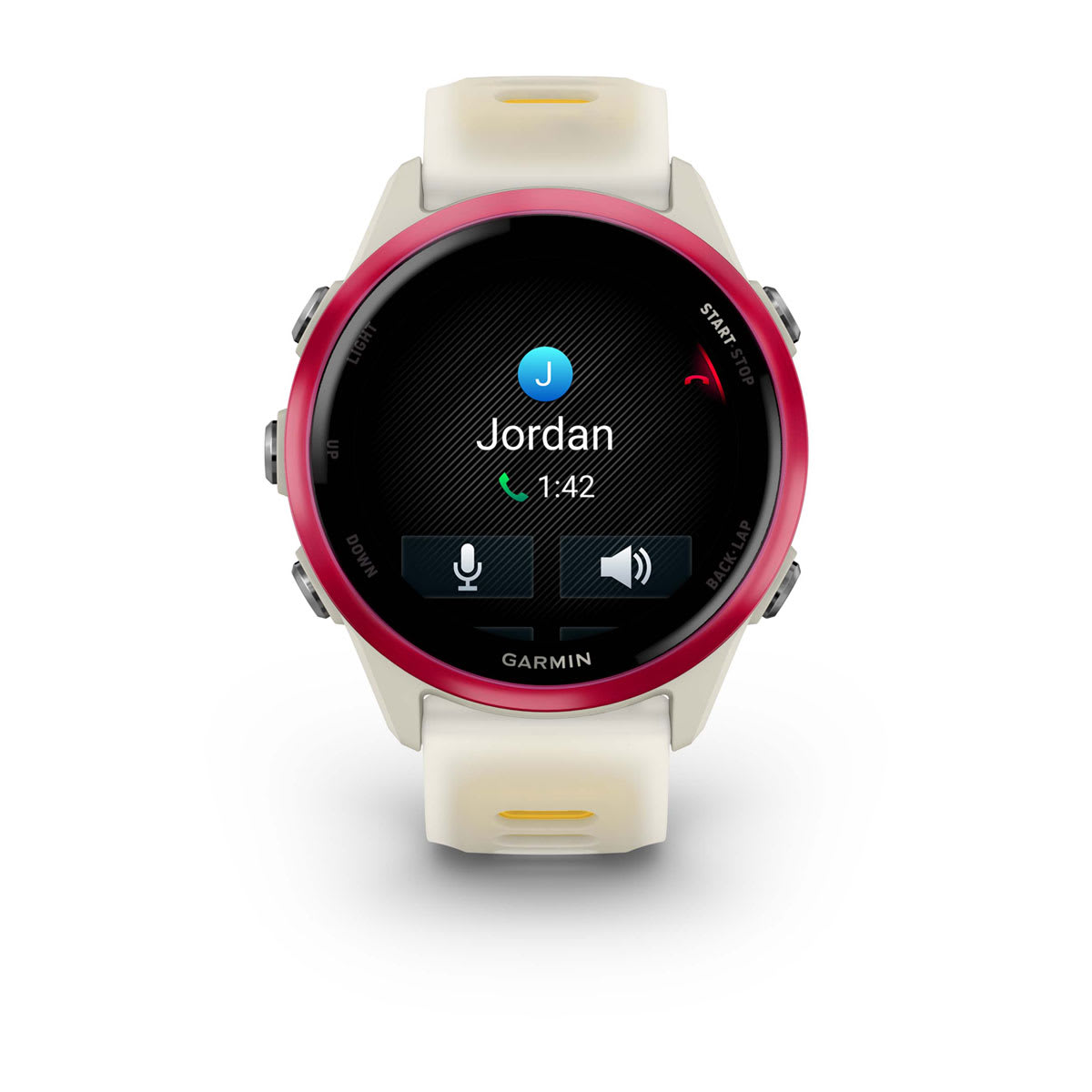 Forerunner® 570 - 42mm Raspberry Aluminum with Translucent Bone/Mango Band - Image 4