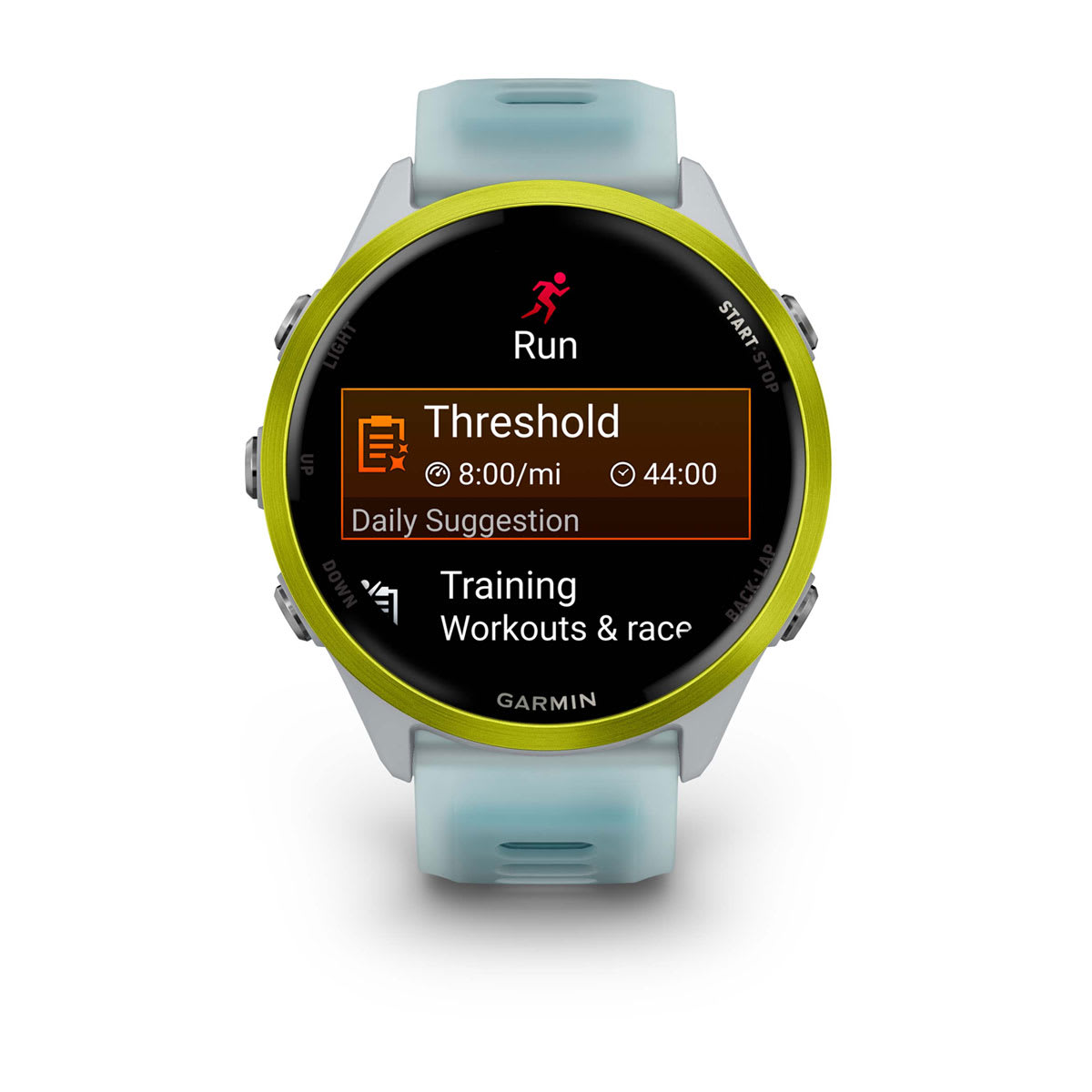 Forerunner® 570 - 47mm Amp Yellow Aluminum with Translucent Whitestone/Turquoise Band - Image 2