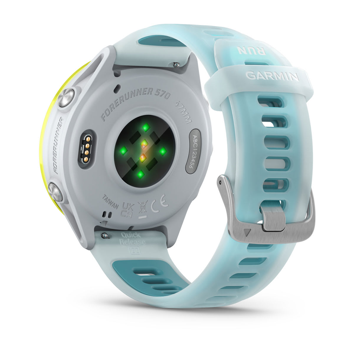 Forerunner® 570 - 47mm Amp Yellow Aluminum with Translucent Whitestone/Turquoise Band - Image 7