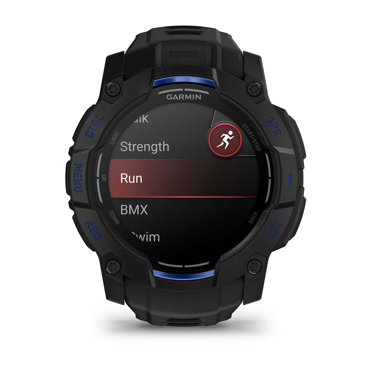 Instinct® 3 – 50 mm, AMOLED Black with Black/Bolt Blue Band - Image 2