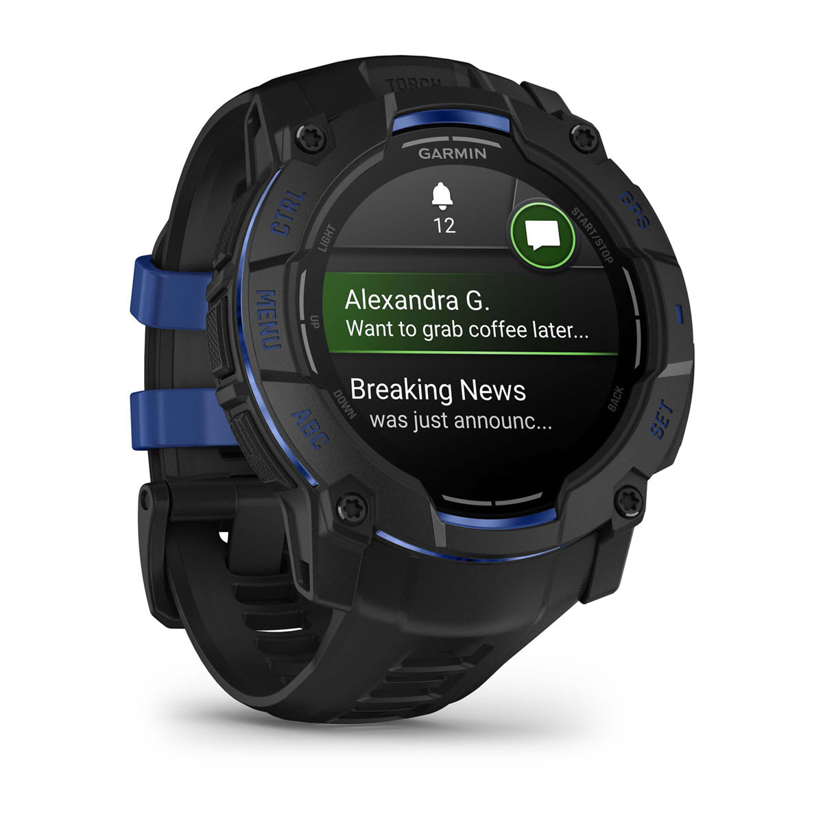 Instinct® 3 – 50 mm, AMOLED Black with Black/Bolt Blue Band - Image 3