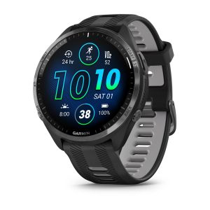 Forerunner® 965 Carbon Gray DLC Titanium Bezel with Black Case and Black/Powder Gray Silicone Band