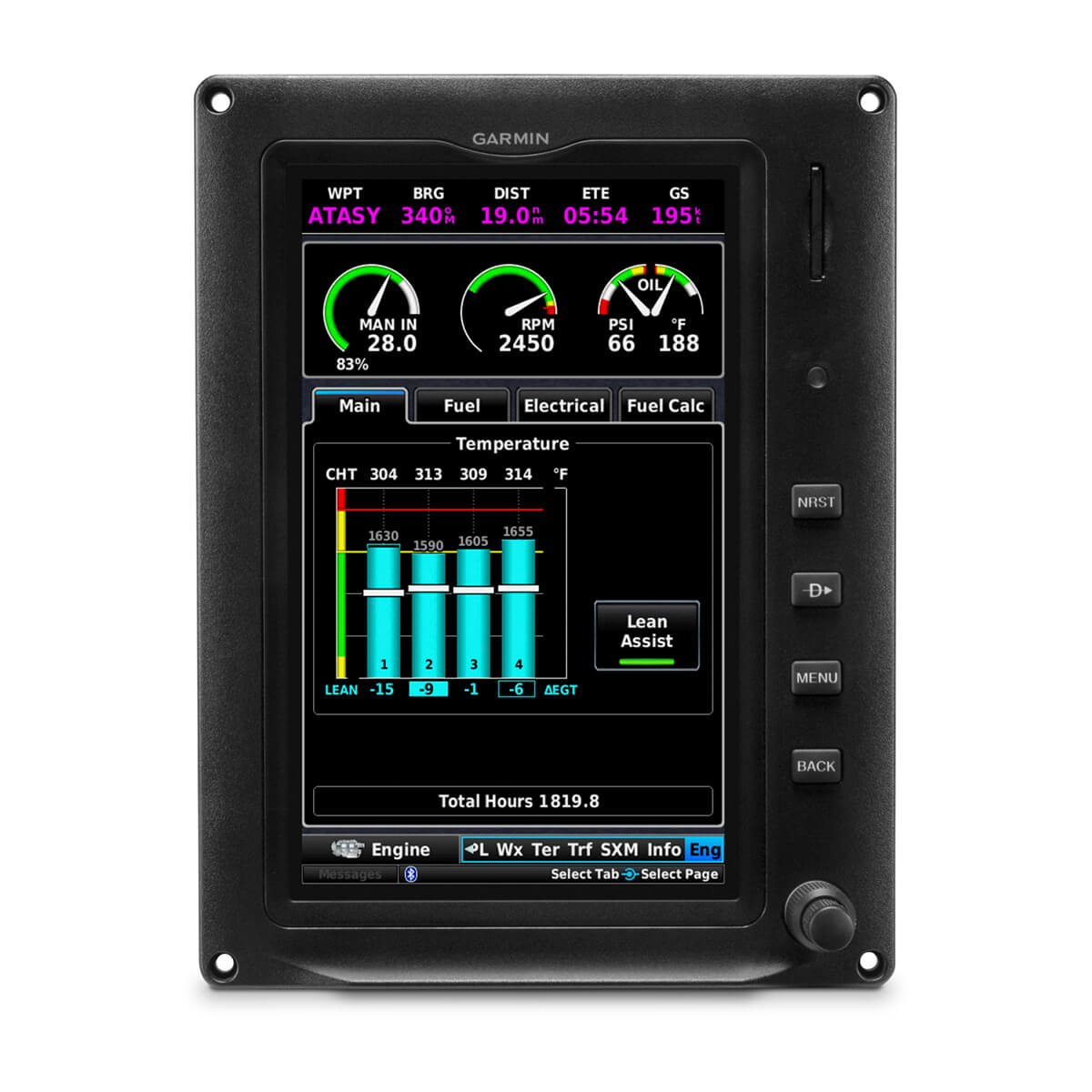 G3X Touch™ for Certificated Aircraft 7" Portrait Display with 4 Cylinder EIS